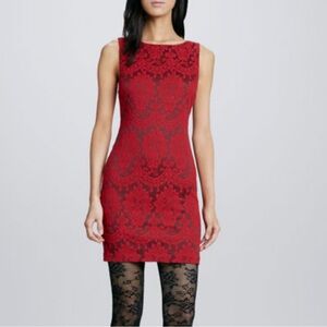 Alice + Olivia Donovan Red Fitted Lace Dress Sheath Size 6